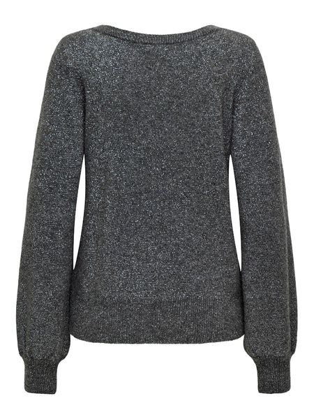 JDY Glitter Detail Boat Neck Knit Jumper in Dark Grey