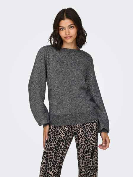 JDY Glitter Detail Boat Neck Knit Jumper in Dark Grey