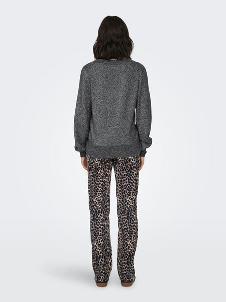 JDY Glitter Detail Boat Neck Knit Jumper in Dark Grey