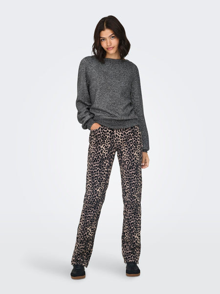 JDY Glitter Detail Boat Neck Knit Jumper in Dark Grey