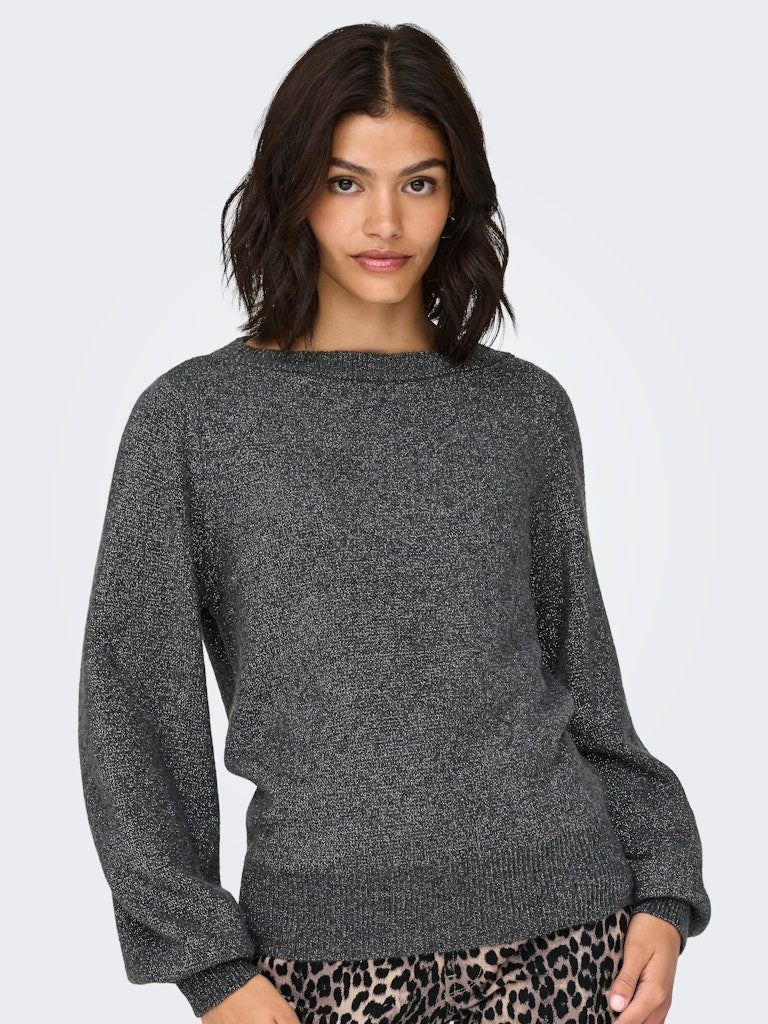 JDY Glitter Detail Boat Neck Knit Jumper in Dark Grey