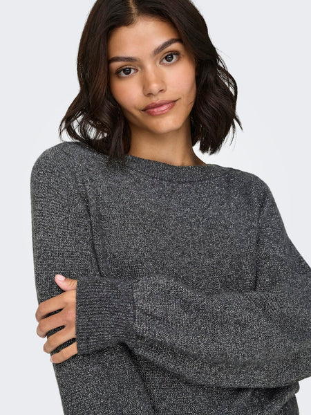 JDY Glitter Detail Boat Neck Knit Jumper in Dark Grey