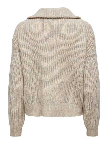 JDY Knitted Zip Cardigan in Beige