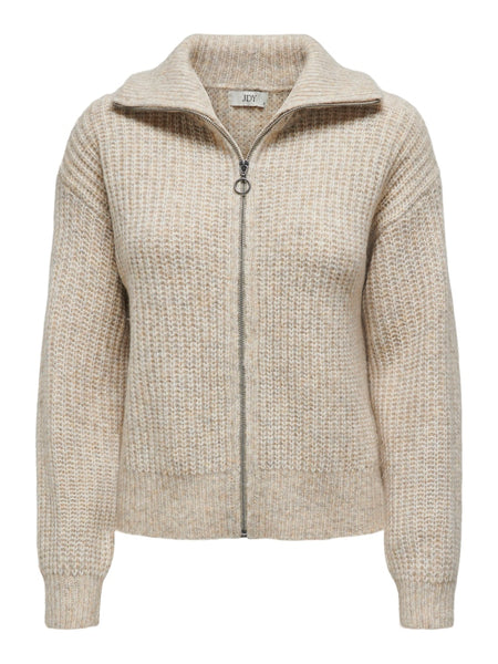 JDY Knitted Zip Cardigan in Beige