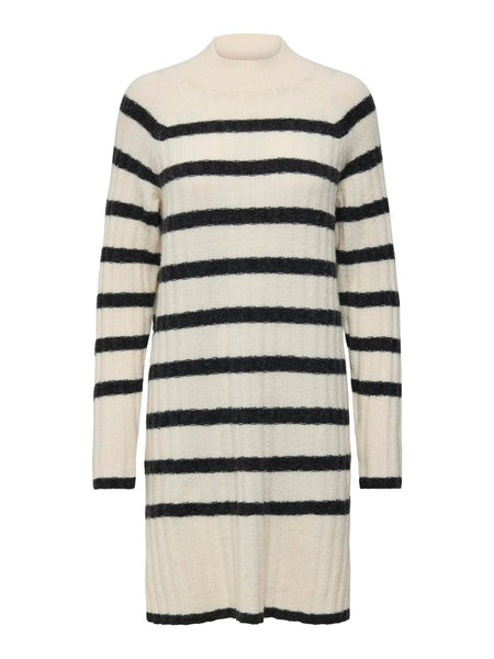 JDY Striped High Neck Knit Dress in Cream