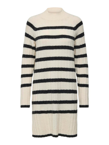 JDY Striped High Neck Knit Dress in Cream