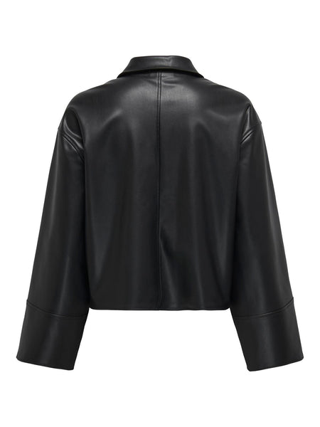 JDY Short Faux Leather Shirt in Black