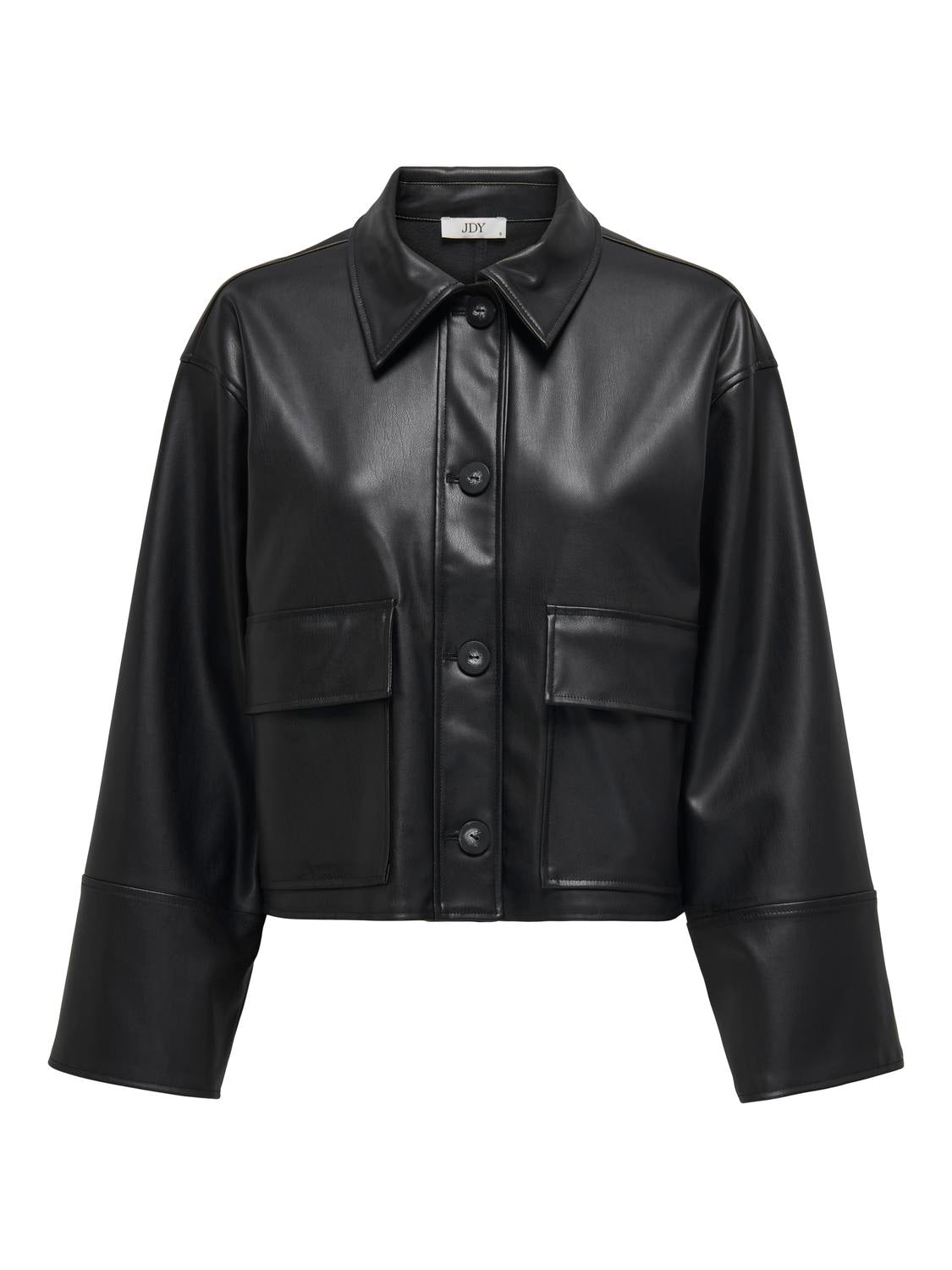 JDY Short Faux Leather Shirt in Black