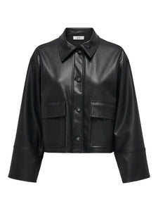 JDY Short Faux Leather Shirt in Black