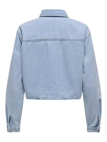 JDY Short Boxy Denim Shacket in Light Blue