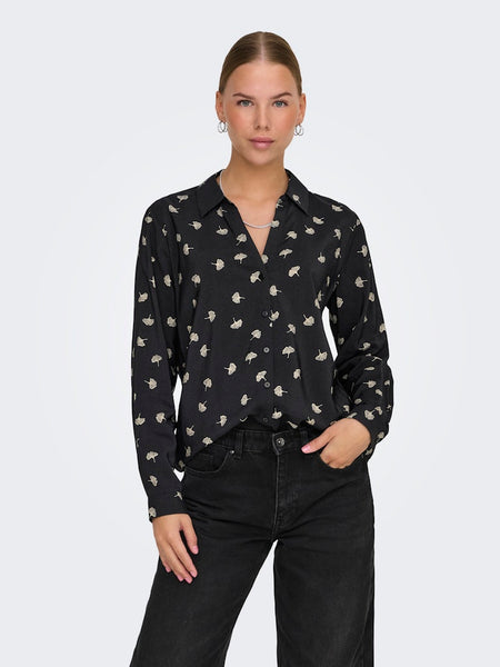 Only Leaf Print Shirt in Black