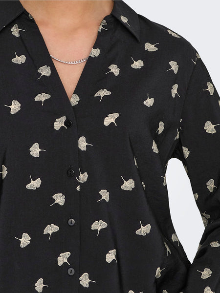 Only Leaf Print Shirt in Black