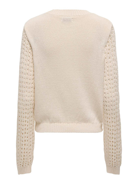 JDY Knitted O-Neck Jumper in Cream