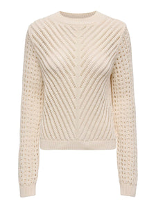 JDY Knitted O-Neck Jumper in Cream