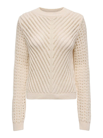 JDY Knitted O-Neck Jumper in Cream