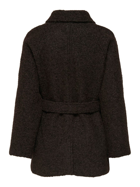 JDY Boucle Coat With Belt in Brown