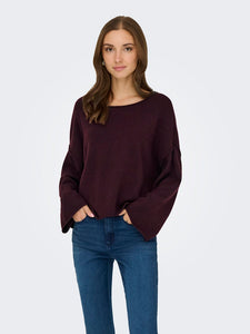 JDY Boat Neck Knit Jumper in Maroon
