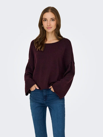 JDY Boat Neck Knit Jumper in Maroon