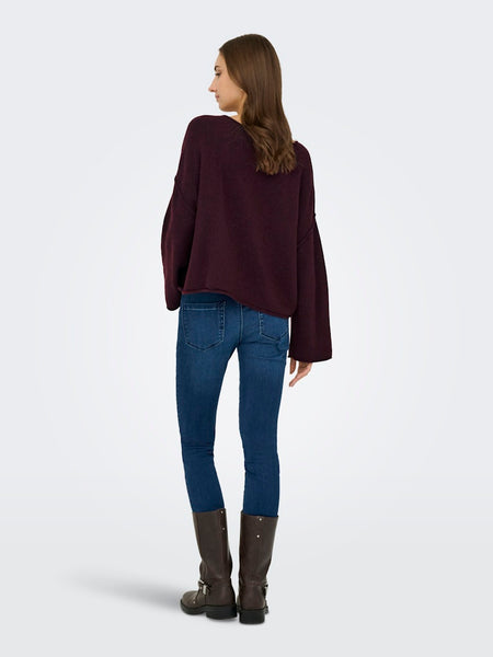 JDY Boat Neck Knit Jumper in Maroon