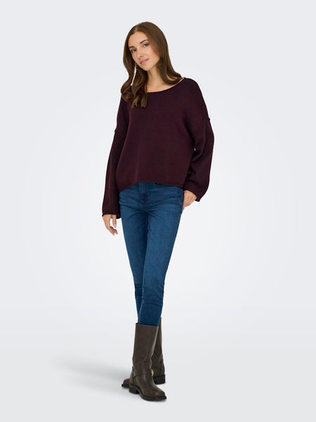 JDY Boat Neck Knit Jumper in Maroon