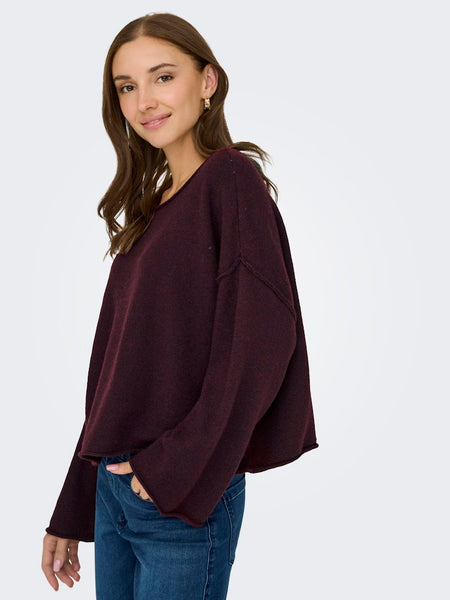 JDY Boat Neck Knit Jumper in Maroon