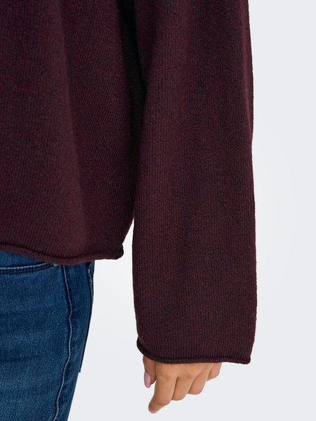 JDY Boat Neck Knit Jumper in Maroon