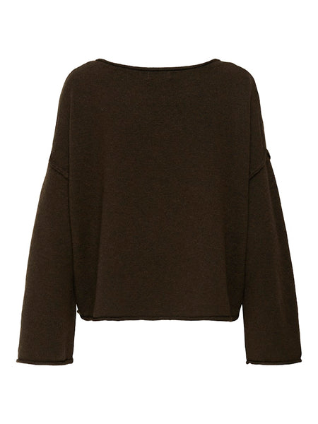 JDY Boat Neck Knit Jumper in Brown