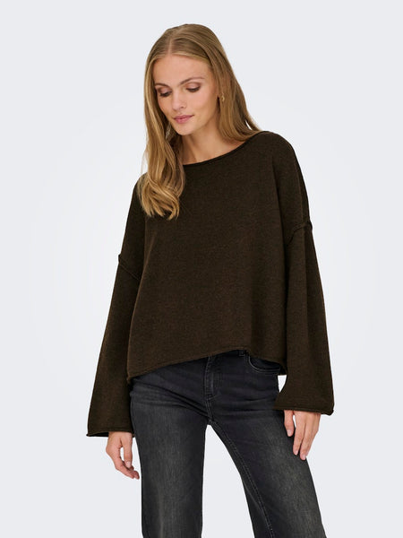 JDY Boat Neck Knit Jumper in Brown