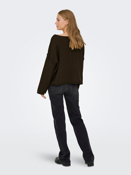 JDY Boat Neck Knit Jumper in Brown