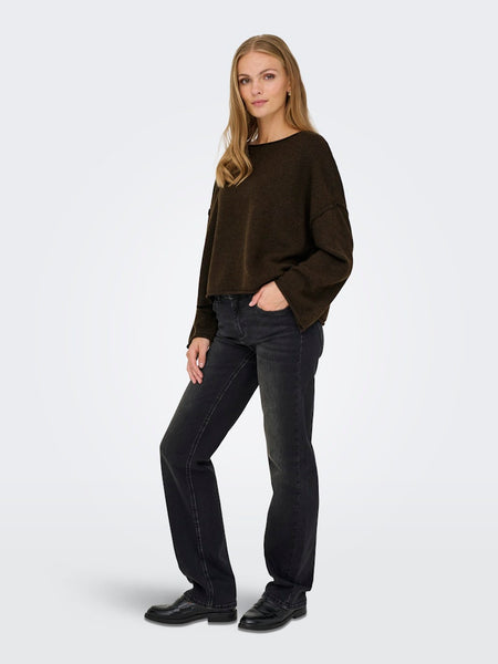 JDY Boat Neck Knit Jumper in Brown