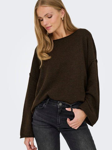 JDY Boat Neck Knit Jumper in Brown