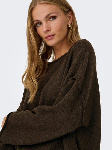 JDY Boat Neck Knit Jumper in Brown