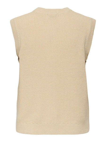 JDY Knitted Button-up Vest in Beige