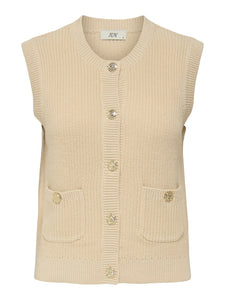 JDY Knitted Button-up Vest in Beige