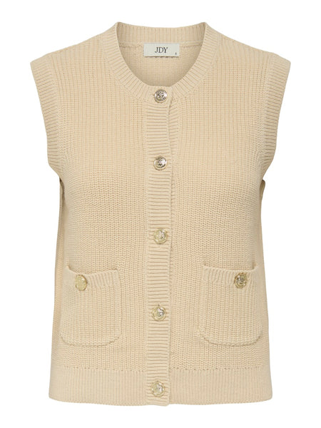 JDY Knitted Button-up Vest in Beige