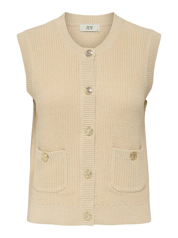 JDY Knitted Button-up Vest in Beige