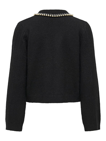 JDY Knitted Collar Jumper With Pearls in Black