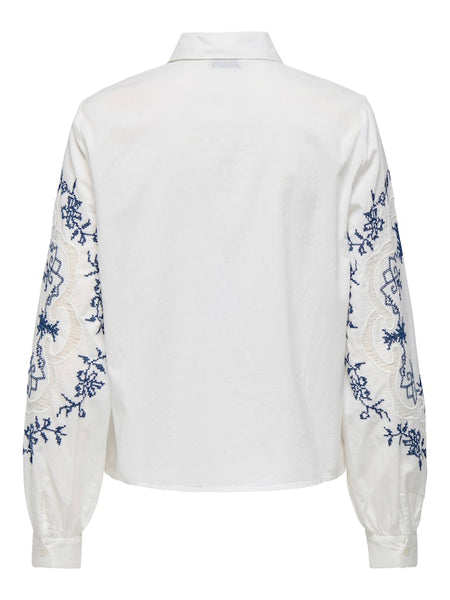 JDY Embroidered Sleeve Shirt in White
