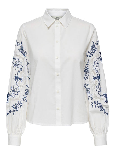 JDY Embroidered Sleeve Shirt in White