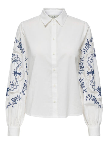 JDY Embroidered Sleeve Shirt in White
