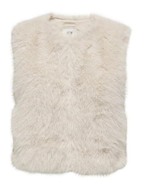 JDY Short Faux Fur Gilet in Cream