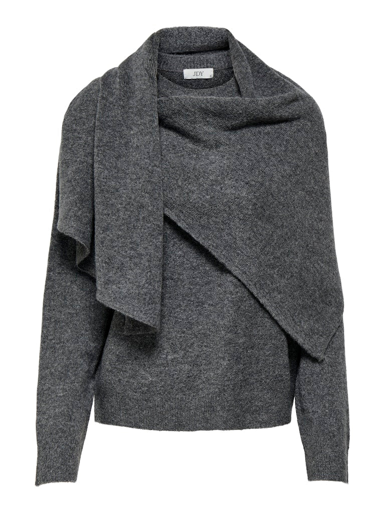 JDY Knitted Scarf Jumper in Dark Grey