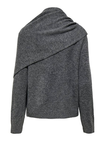 JDY Knitted Scarf Jumper in Dark Grey