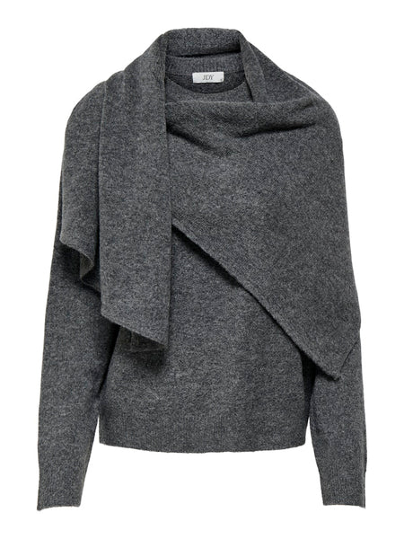 JDY Knitted Scarf Jumper in Dark Grey