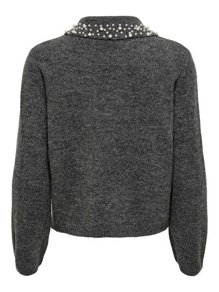 JDY Knitted Pearl Collar Jumper in Grey