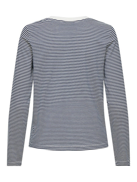 JDY Striped Embroidered Heart Long Sleeve Top in Navy