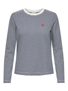JDY Striped Embroidered Heart Long Sleeve Top in Navy