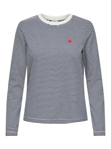 JDY Striped Embroidered Heart Long Sleeve Top in Navy