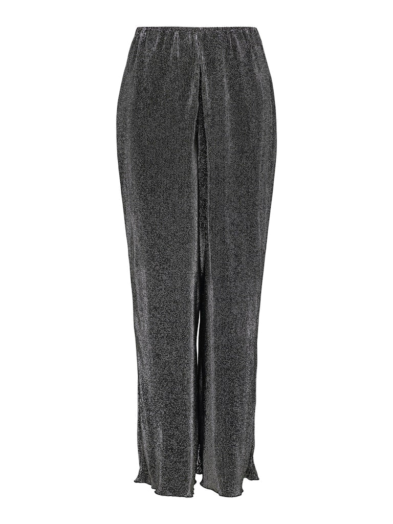 JDY Loose Fit Glitter Plisse Trousers in Silver