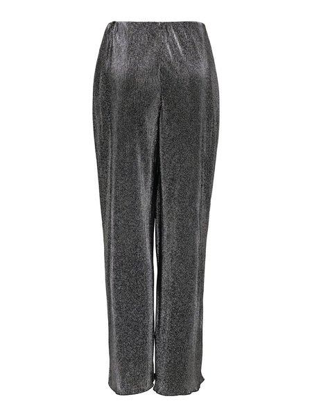 JDY Loose Fit Glitter Plisse Trousers in Silver